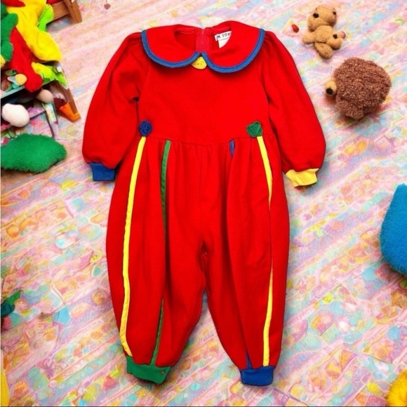 Vtg 90’s Mufflings One Piece Jumper Romper Sz 24 Months Made In USA Color Block - Picture 1 of 8